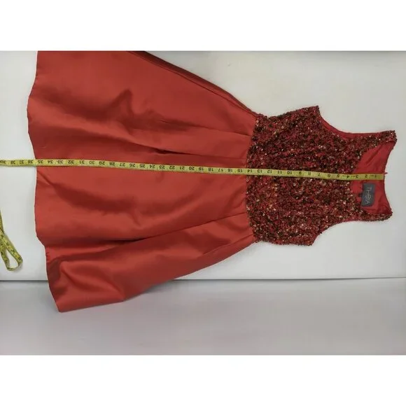 Theia Sequin Top Cocktail Fit & Flare Party Dress Silk Size 2 - Picture 11 of 12